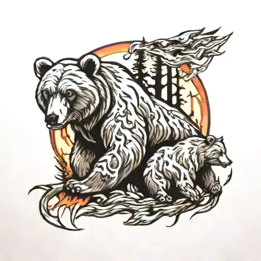 forest fire with bear and crew 37 2024  tattoo design idea