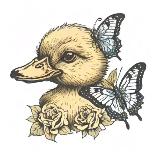 a duckling with a butterfly on its nose  tattoo design idea