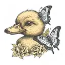a duckling with a butterfly on its nose  tattoo design idea