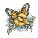 a duckling with a butterfly on its nose  tattoo design idea
