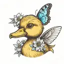 a duckling with a butterfly on its nose  tattoo design idea