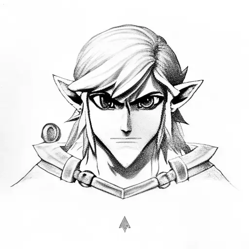 A monochrome portrait of Link from The Legend of Zelda tattoo design idea