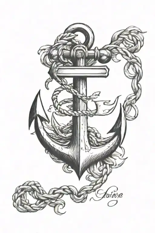 anchor with initials engraved and quote behind it tattoo design idea