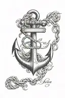 anchor with initials engraved and quote behind it tattoo design idea