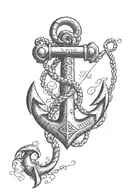 anchor with initials engraved and quote behind it tattoo design idea