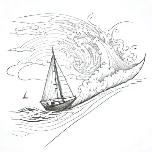 wave sailboat and wrong life tattoo design idea