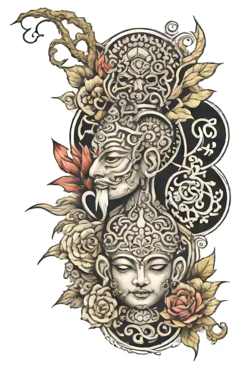 aham brahmasmi around elements of life intertwined tattoo design idea