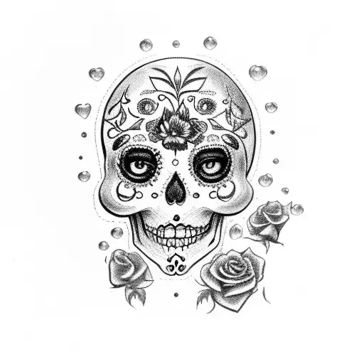 a girly sugar skull with lashes tattoo design idea