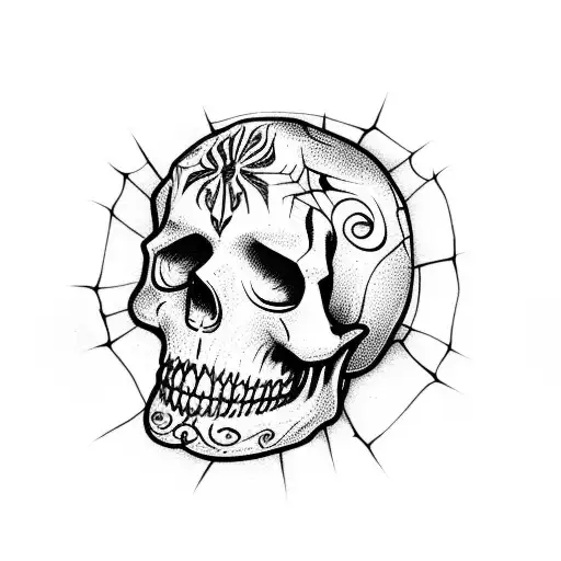 gothic sugar skull with spider bow and blood tattoo design idea