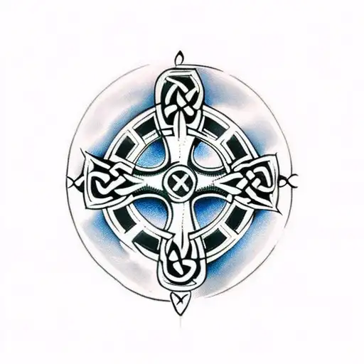 Celtic cross in front of a compass tattoo design idea