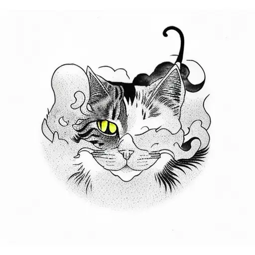 volcano with 2 cats tattoo design idea