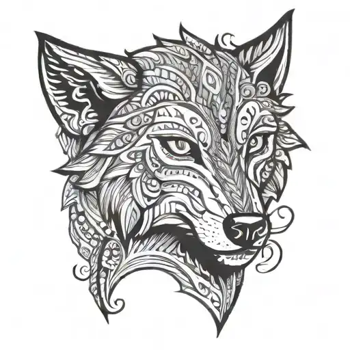 mehndi wolf face tattoo design idea