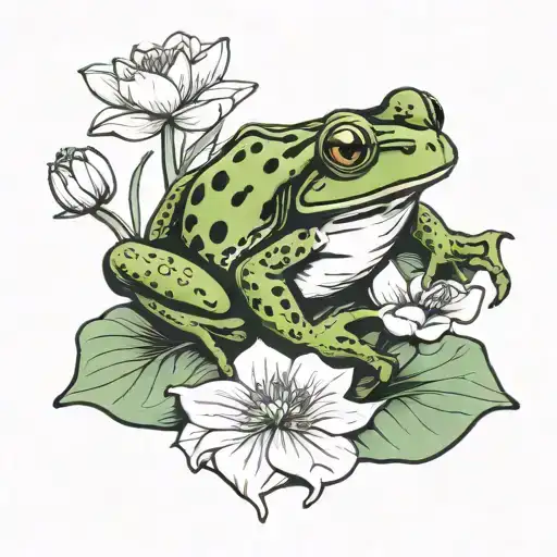 frog on lotus leaf tattoo design idea