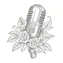 A sketch-style tattoo of a microphone intertwined with vines and flowers, representing your love for rap music and nature tattoo design idea