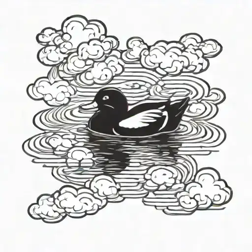Solid black no shading solid black small ducks with clouds floating tattoo design idea