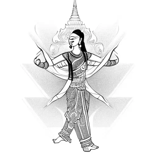Traditional Cambodian dancer in a dynamic pose tattoo design idea