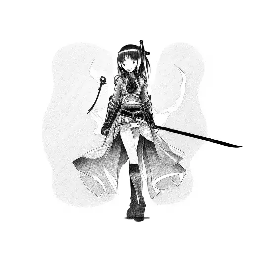 anime girl with katana tattoo design idea