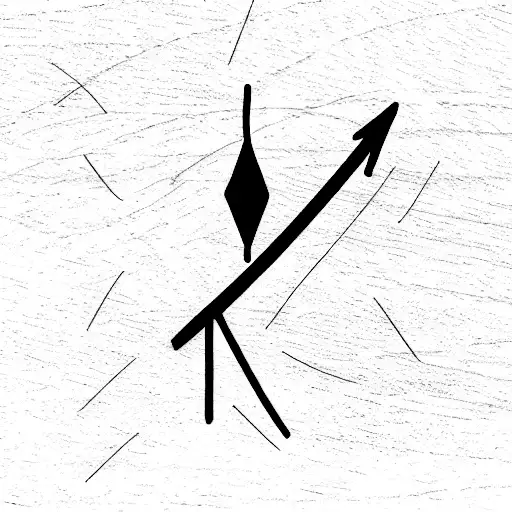 arrow pointing down with "Laura Sofia" in ogham writing as the feathers and 2 points on the arrow at the bottom tattoo design idea