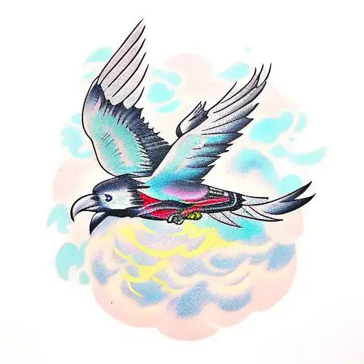 raven flying with wolf  tattoo design idea