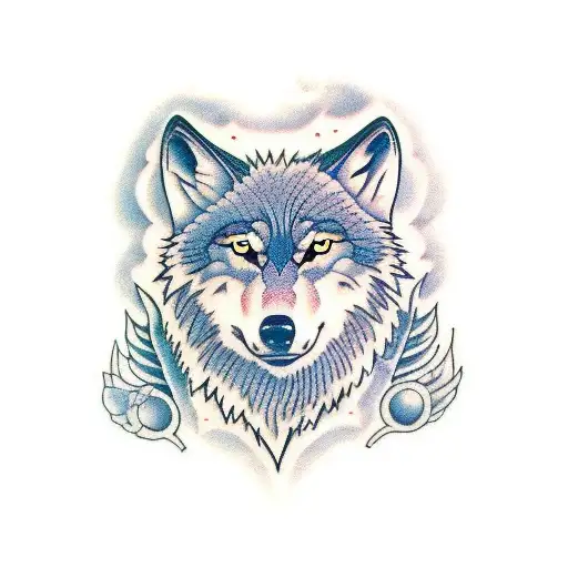 wolf with raven moon mountains  tattoo design idea