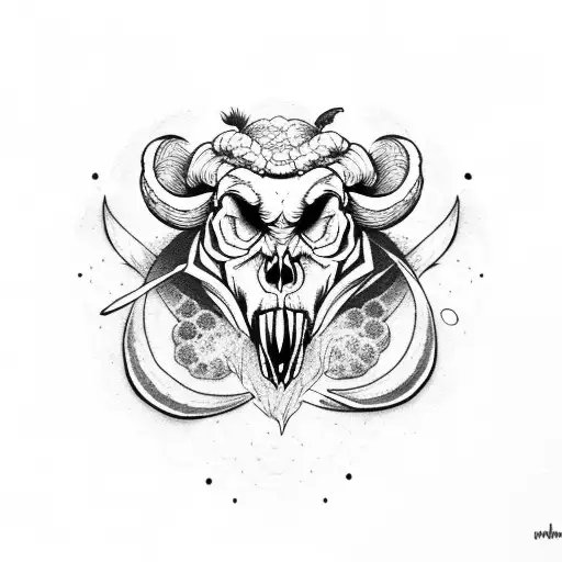 Angry Ram Skull moon tattoo design idea