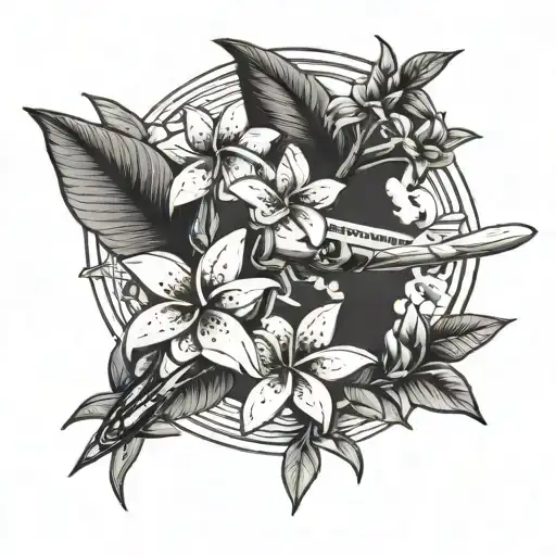 plumeria flowers with airplane soaring tattoo design idea