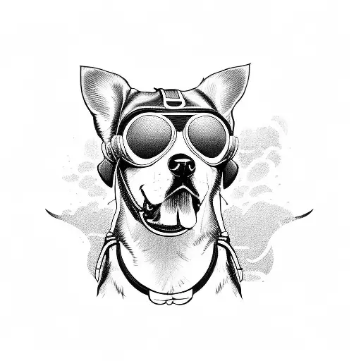 tattoo of a dog wearing aviator sunglasses with a jet in the background tattoo design idea