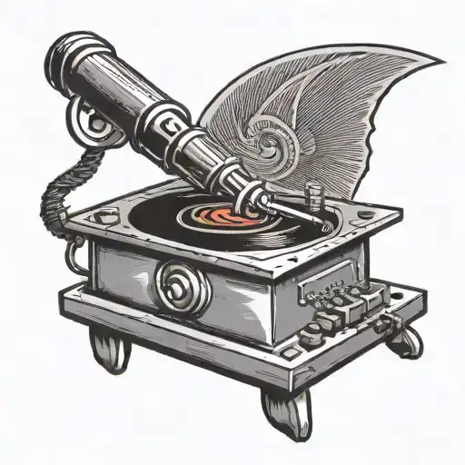 A tattoo of a record player needle transforming into a sharp sword tip, symbolizing the client's passion for music and strength tattoo design idea