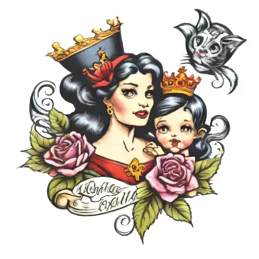 I have 2 children, Luca and Ábel, I would like to give them their names in old school style with prince and princess motifs tattoo design idea