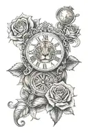 Lion, Rose, Clock, Time, Gambling, tattoo design idea