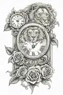 Lion, Rose, Clock, Time, Gambling, tattoo design idea