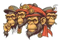 three monkeys, one with pipe, one with beret one with monocle tattoo design idea