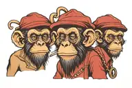 three monkeys, one with pipe, one with beret one with monocle tattoo design idea