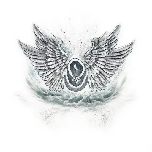 wings with paw prints and halo tattoo design idea