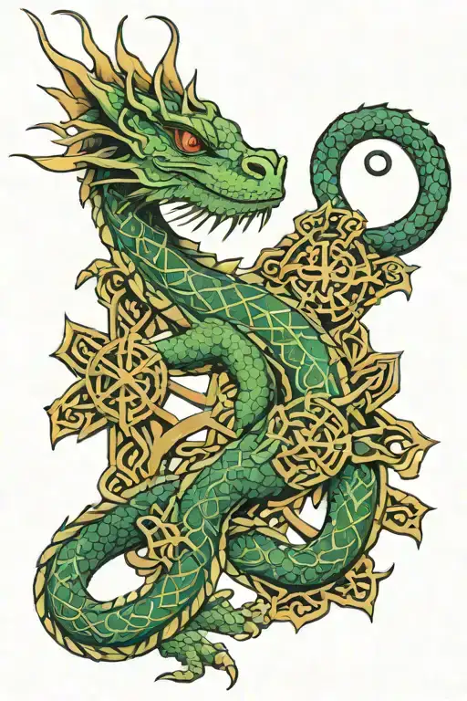 celtic cross chinese water dragon wrapping tattoo design idea