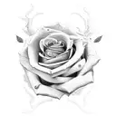scroll with big rose behid tattoo design idea