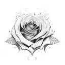 scroll with big rose behid tattoo design idea