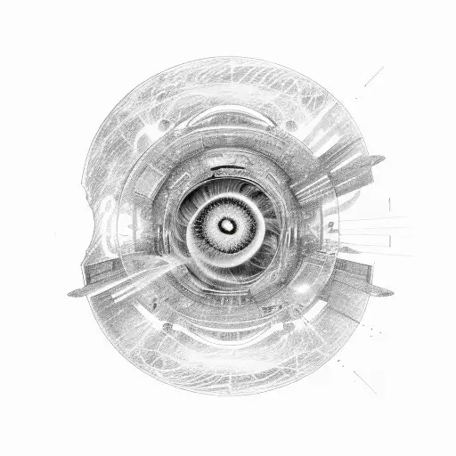 A sketch of a wormhole with a spaceship emerging from it tattoo design idea