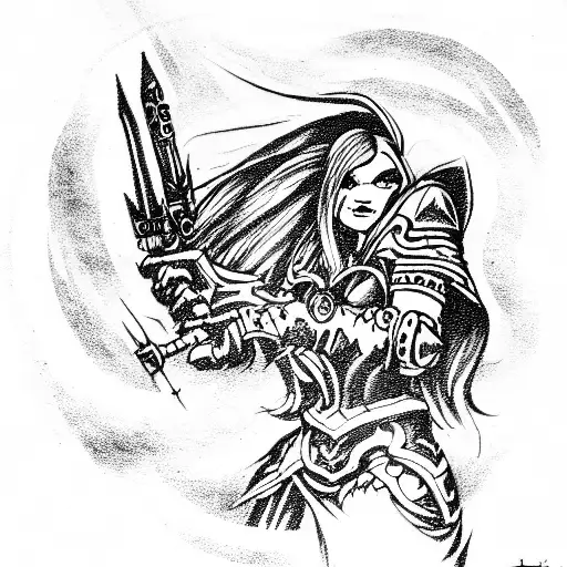 warcraft warlock riding spaceship with sniper rifle tattoo design idea