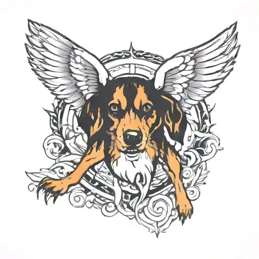dog combined with bird flying tattoo design idea