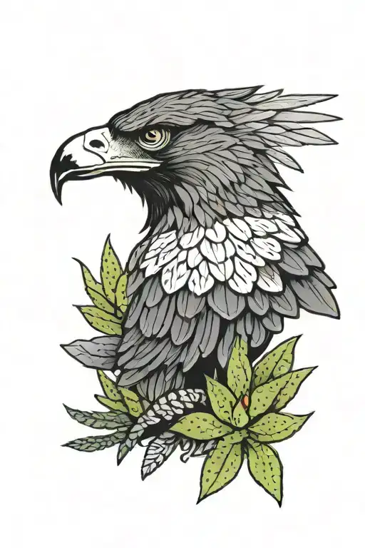 A black and grey eagle with a snake in its mouth with colored cactus in the back   tattoo design idea