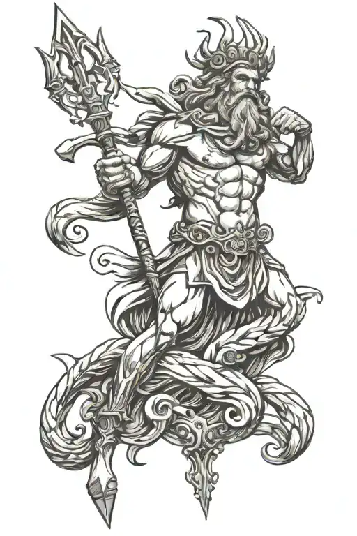 Poseidon holding a trident tattoo design idea