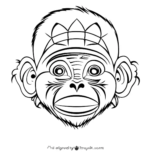 Baby Monkey Head from the Front, Palm Leafs on the Side above tattoo design idea