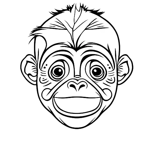 Baby Monkey Head from the Front Palm Leafs on the Side above tattoo design idea
