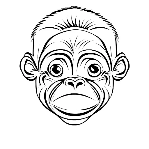 Baby Monkey Head from the Front, Palm Leafs on the Side above tattoo design idea