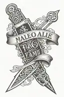 razor blade cutting with a quote "Ti prego fammi del male" with the word "male" in red color tattoo design idea
