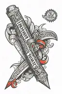 razor blade cutting with a quote "Ti prego fammi del male" with the word "male" in red color tattoo design idea