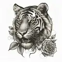 half tiger face and roses intertwined tattoo design idea