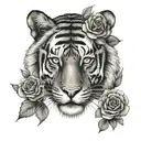 half tiger face and roses intertwined tattoo design idea