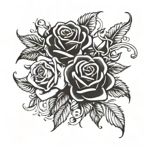 roses with a banner wrapped round three times tattoo design idea